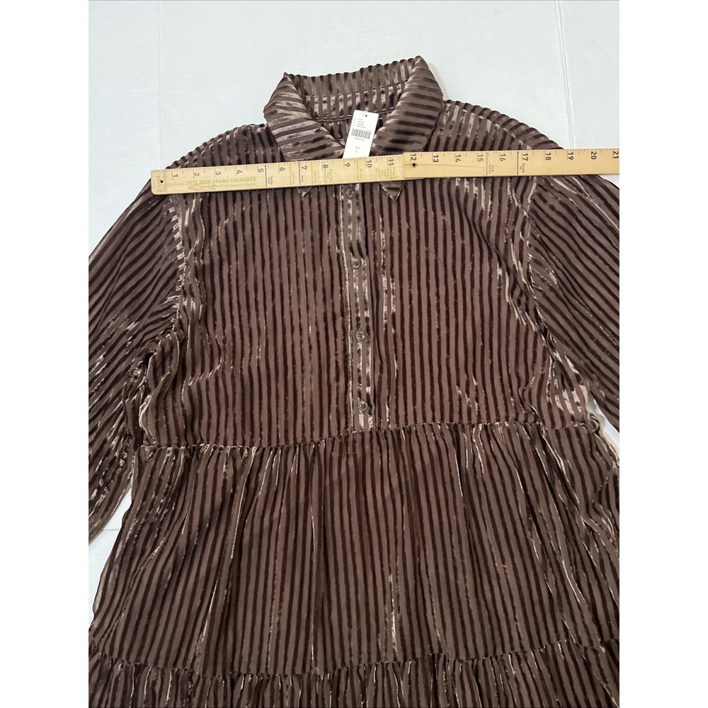 Anthropologie Maeve The Bettina Tiered Shirt Dress Mini Corduroy Edition Brown L - Picture 4 of 13